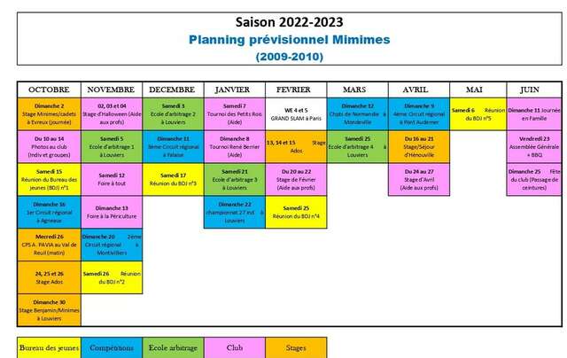 calendriers de la saison 2022-2023